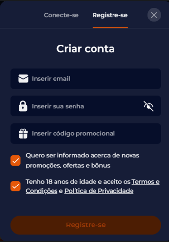 Tela de Login do Nine Casino - Interface simples e moderna